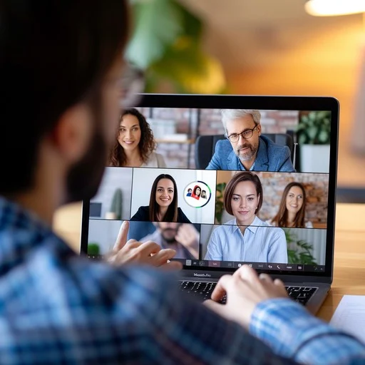 Remote worker engaging in virtual team meeting from home office